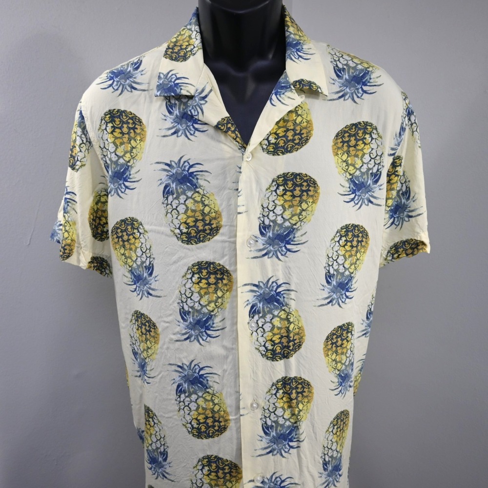 Banana Republic Pineapples Hawaiian Shirt 100% Viscose Slim Short Sleeve Mens XL